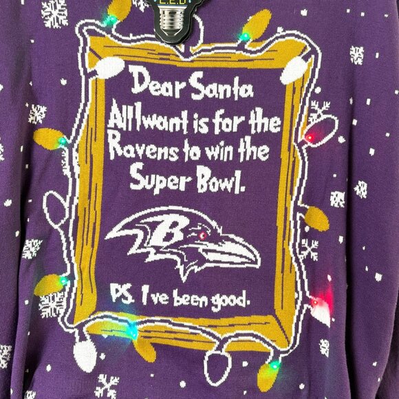 Baltimore Ravens NFL Team Apparel Ugly Christmas Sweater Size 2XL Light Up NWT - Picture 3 of 9